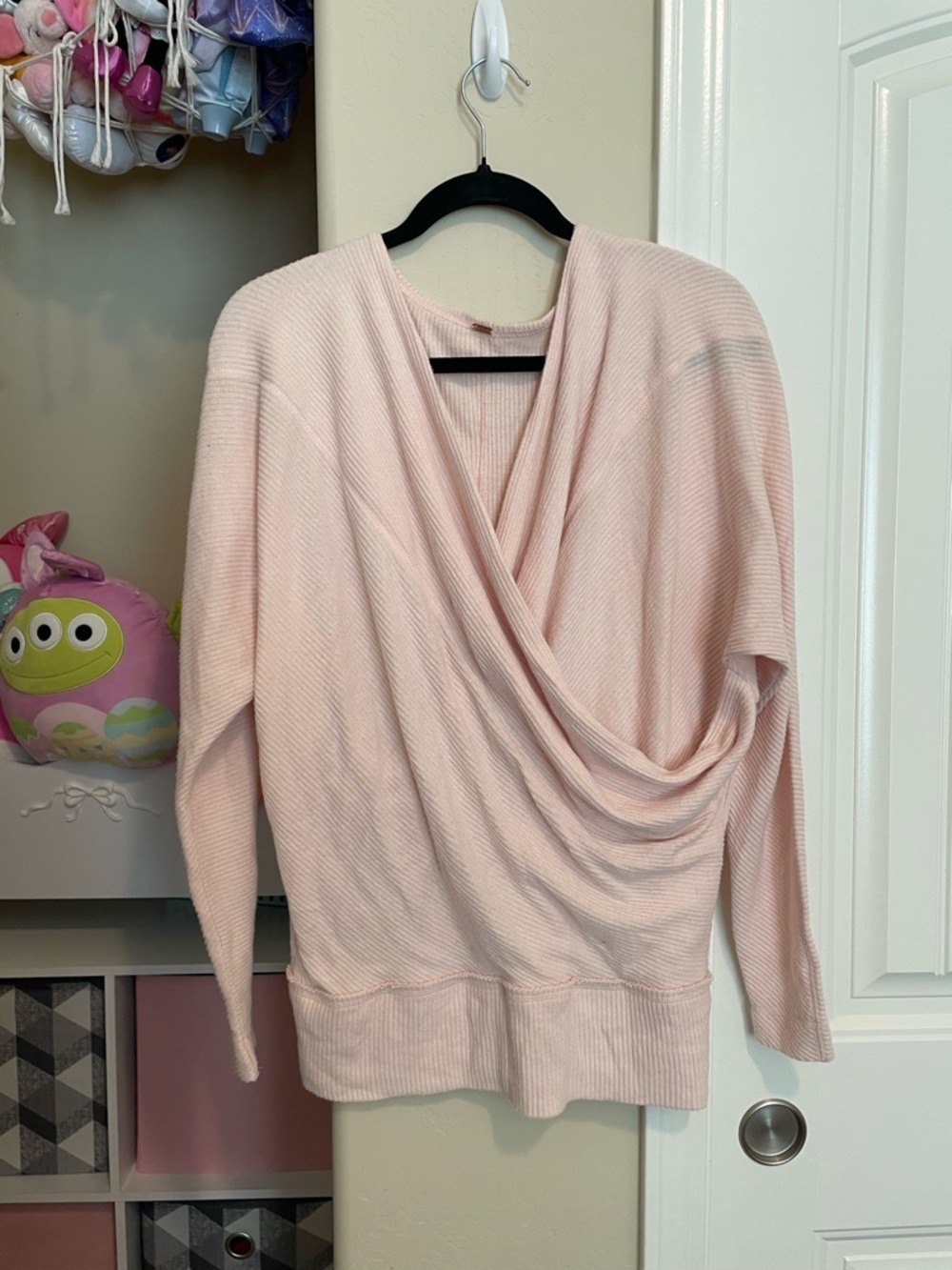 Free People Blush Pink Draped Crossover V-Neck Sweater